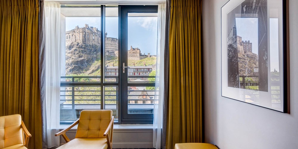 View of Edinburgh Castle from room with balcony at Apex Grassmarket Hotel