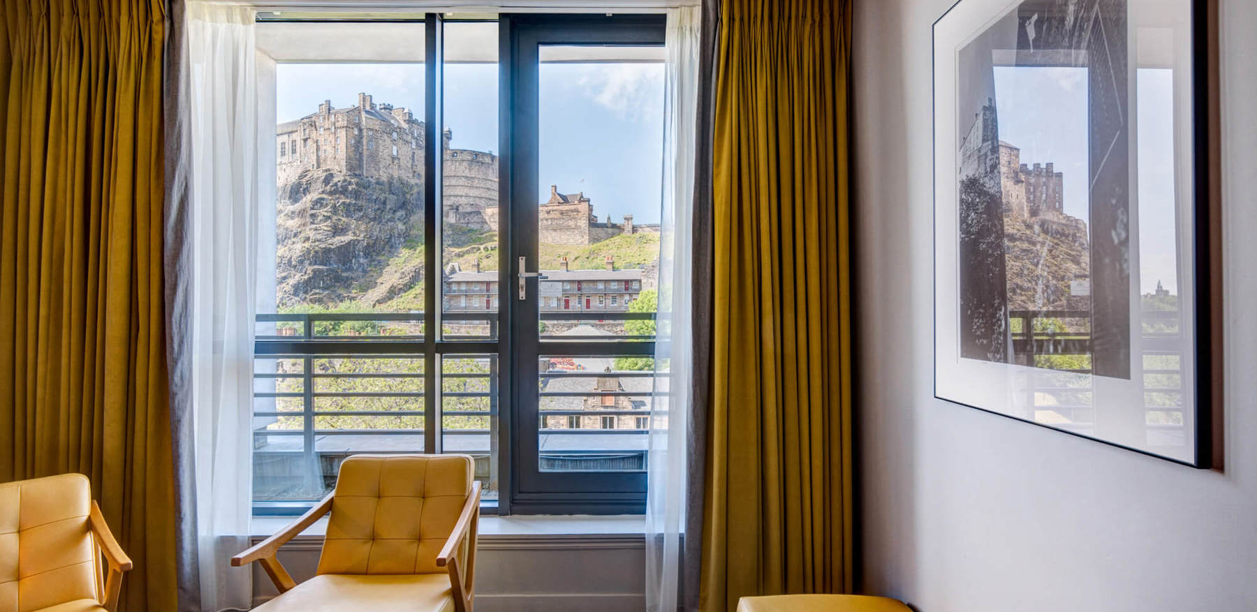 Castle View Deluxe Room with Balcony at Apex Grassmarket Hotel Castle View Deluxe Room with Balcony view of Edinburgh Castle at Apex Grassmarket Hotel