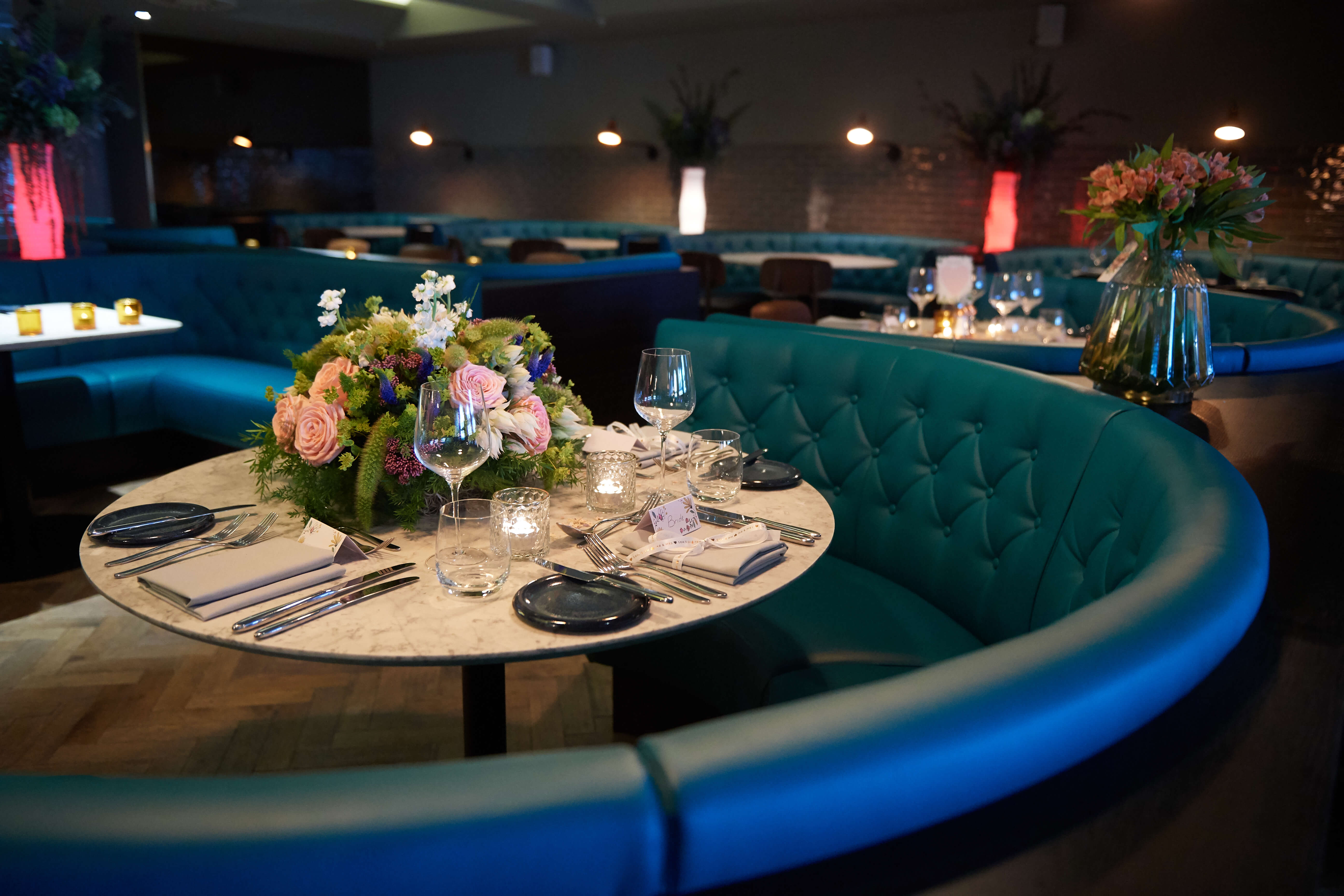 Wedding Table Setup With Flower Arrangement