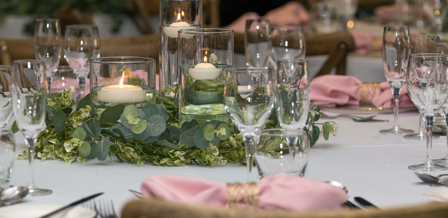 Table Settings With Greenery and Glasses Table Settings With Greenery and Glasses