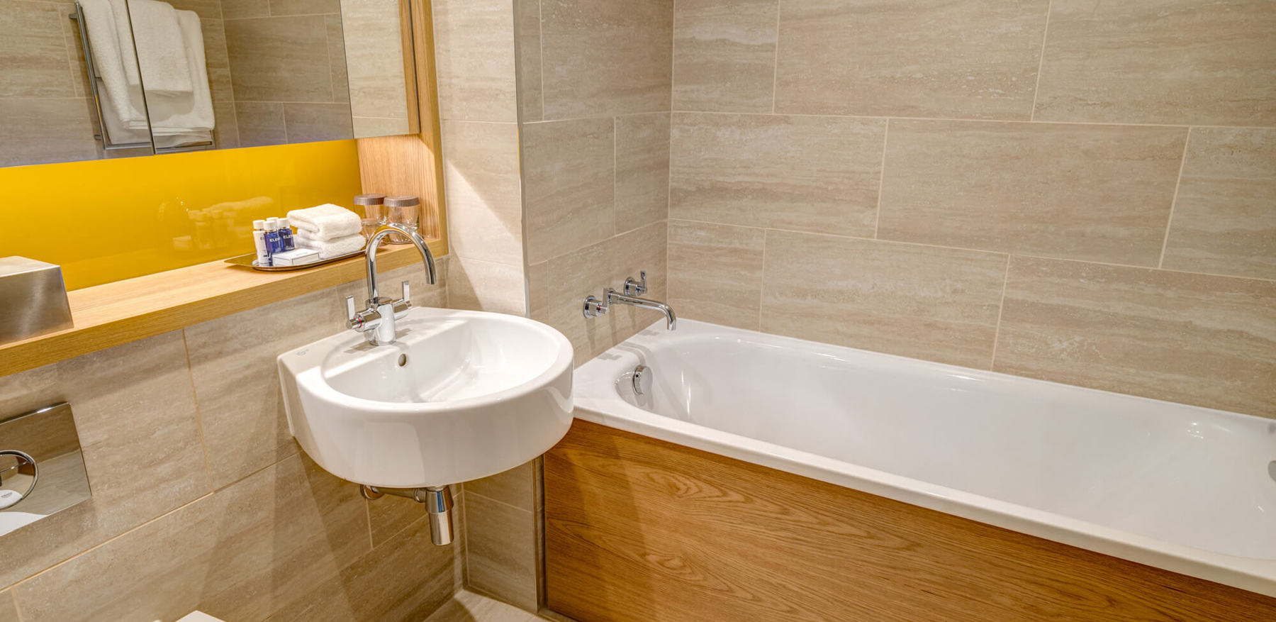 Castle View Deluxe Room with Balcony bathroom at Apex Grassmarket Hotel Castle View Deluxe Room with Balcony bathroom with bath at Apex Grassmarket Hotel