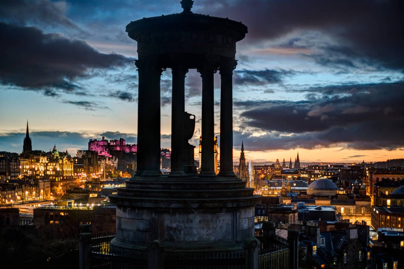 Dugald Stewart Monument on Calton Hill Dugald Stewart Monument on Calton Hill at dusk