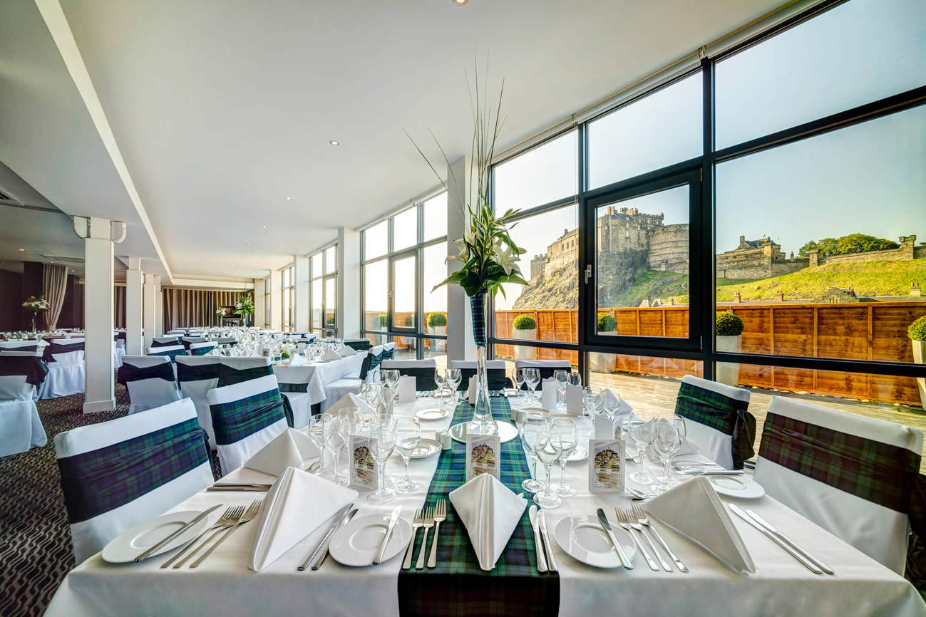 Heights at Apex Grassmarket Hotel Heights at Apex Grassmarket Hotel dressed for private function, with floor length windows looking onto Edinburgh Castle