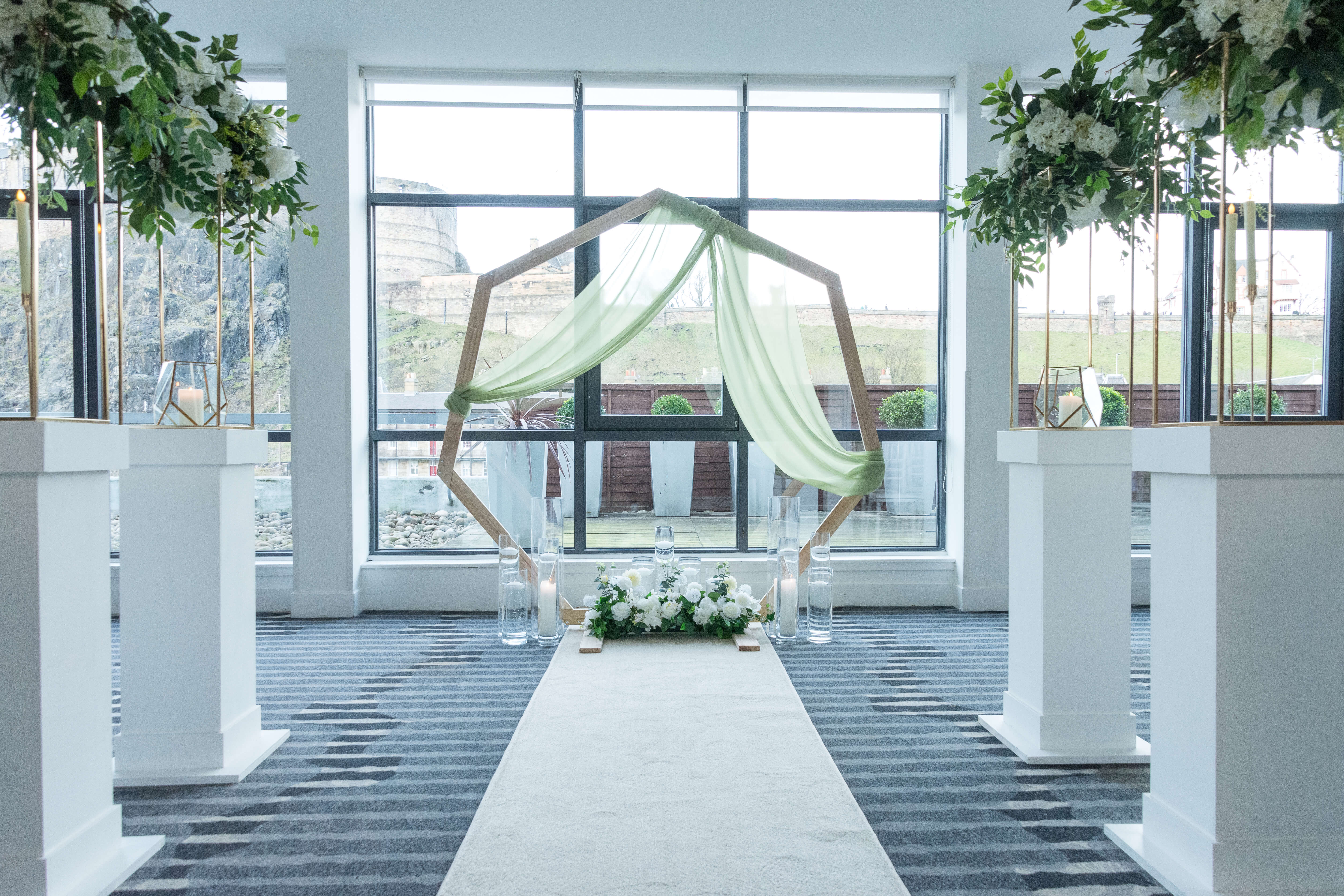 Wedding Aisle Setup With Castle Views